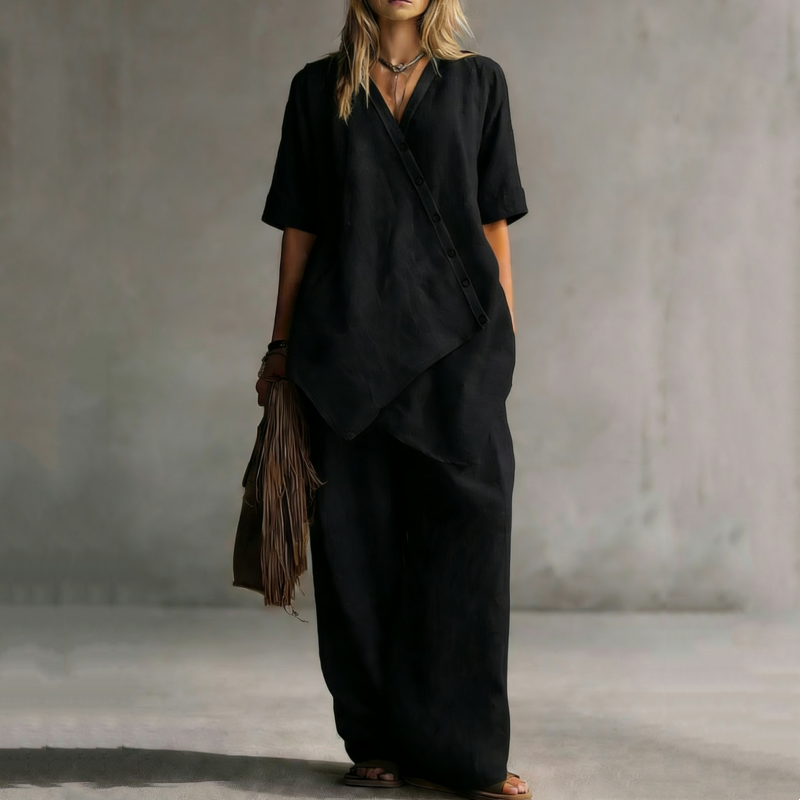 ⌛Limited-Time Offer-Women's Asymmetrical Top & Wide-Leg Pants Set