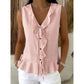 Women's Sleeveless Ruffle Trim V-Neck Top