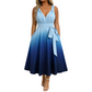 Women's Elegant V-Neck Gradient Dress with Pockets