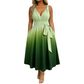 Women's Elegant V-Neck Gradient Dress with Pockets