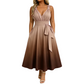 Women's Elegant V-Neck Gradient Dress with Pockets