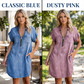 💙 50% OFF Today –Women Casual Denim Shirt Dress Loose Lapel Short Sleeve Zipper Dress With Pockets✨