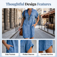 💙 50% OFF Today –Women Casual Denim Shirt Dress Loose Lapel Short Sleeve Zipper Dress With Pockets✨