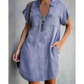 💙 50% OFF Today –Women Casual Denim Shirt Dress Loose Lapel Short Sleeve Zipper Dress With Pockets✨