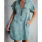 💙 50% OFF Today –Women Casual Denim Shirt Dress Loose Lapel Short Sleeve Zipper Dress With Pockets✨