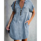 💙 50% OFF Today –Women Casual Denim Shirt Dress Loose Lapel Short Sleeve Zipper Dress With Pockets✨