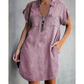💙 50% OFF Today –Women Casual Denim Shirt Dress Loose Lapel Short Sleeve Zipper Dress With Pockets✨