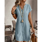Women's Casual V-Neck Button-Down Shirt Dress