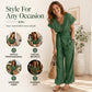 Women's Casual Tie-Waist Top and Wide-Leg Pants Set