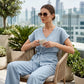 Women's Casual Tie-Waist Top and Wide-Leg Pants Set