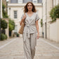 Women's Casual Tie-Waist Top and Wide-Leg Pants Set