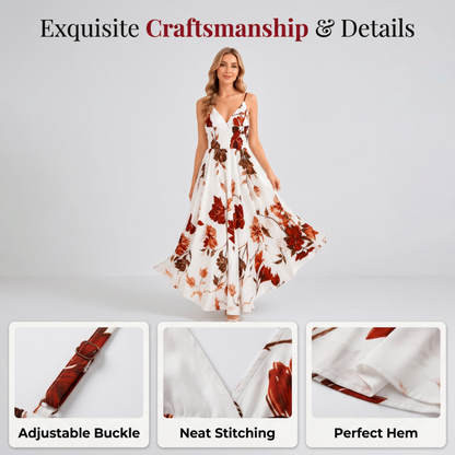 🎉 LIMITED TIME 50% OFF! 👗 Women's Printed Spaghetti Strap Maxi Dress – Floral Print & Adjustable Straps 🌸