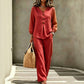 Women's V-Neck Long Sleeve Top & Pants Set