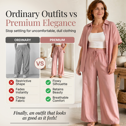 ⌛50% Off on the Last Day-Women's Short Sleeve Shirt & Wide-Leg Pants Set