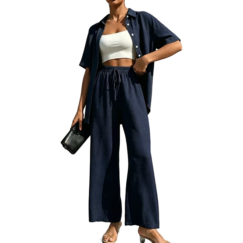 ⌛50% Off on the Last Day-Women's Short Sleeve Shirt & Wide-Leg Pants Set