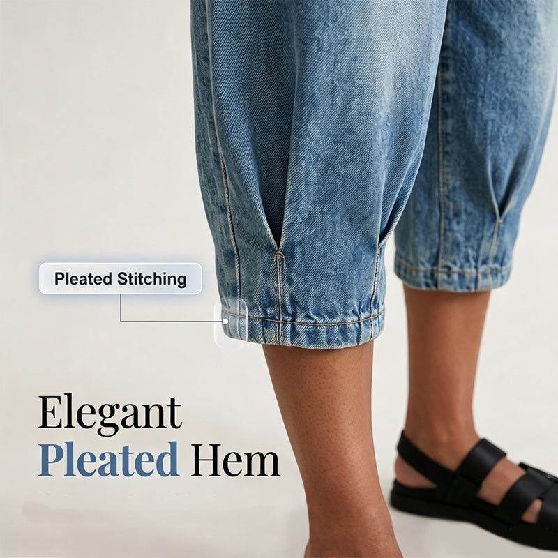 🎉 LIMITED TIME 50% OFF! 👖 Women's Capri Denim Jeans – High Waist Cropped, Pleated Hem & Slim Fit Vintage Style ✨