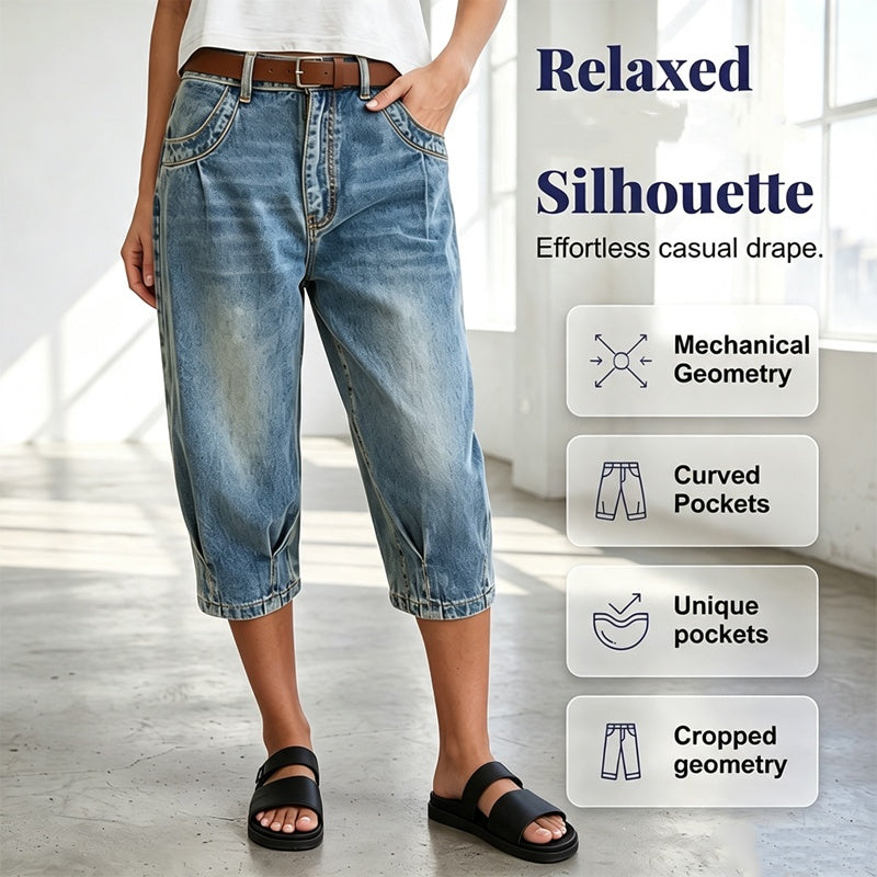 🎉 LIMITED TIME 50% OFF! 👖 Women's Capri Denim Jeans – High Waist Cropped, Pleated Hem & Slim Fit Vintage Style ✨