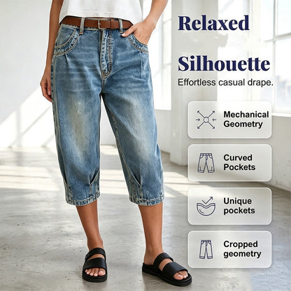 🎉 LIMITED TIME 50% OFF! 👖 Women's Capri Denim Jeans – High Waist Cropped, Pleated Hem & Slim Fit Vintage Style ✨