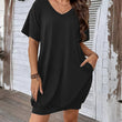 🌿 Relaxed-Fit V-Neck Dress with T-Shirt Comfort – Perfect for Casual Outings