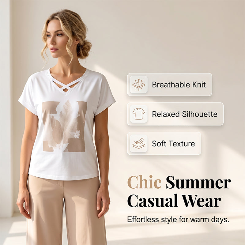 📢📢50% OFF !! ⏰Women Casual Two Piece Set V Neck Tee and Cropped Pants
