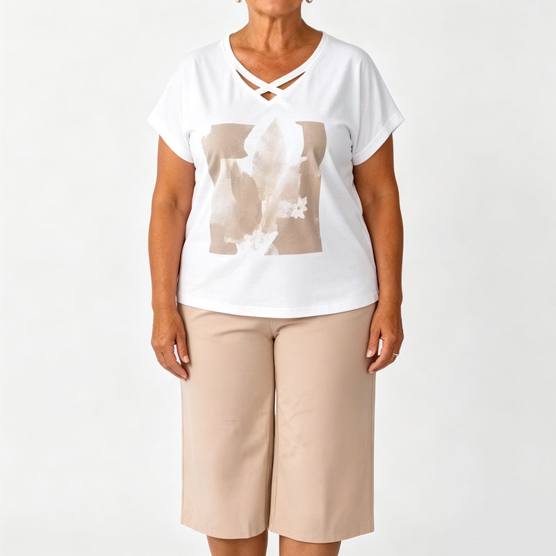 📢📢50% OFF !! ⏰Women Casual Two Piece Set V Neck Tee and Cropped Pants