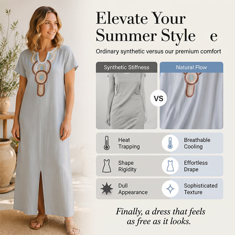 🌺🌊🌴 50% OFF! Embroidered maxi dress with slit – Summer elegance, absolute comfort.