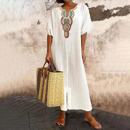 🌺🌊🌴 50% OFF! Embroidered maxi dress with slit – Summer elegance, absolute comfort.