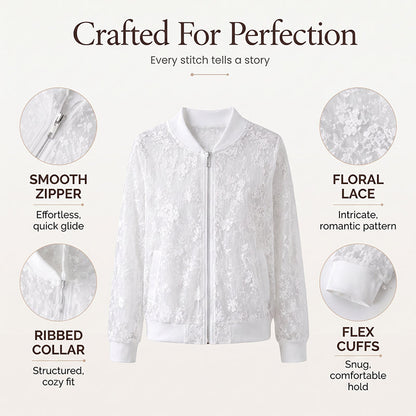 ⌛Limited-Time Offer-Women's Sheer Floral Lace Zip-Up Baseball Jacket