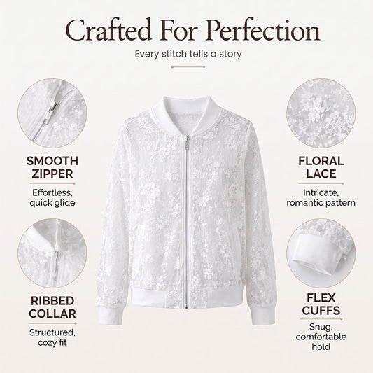 ⌛Limited-Time Offer-Women's Sheer Floral Lace Zip-Up Baseball Jacket