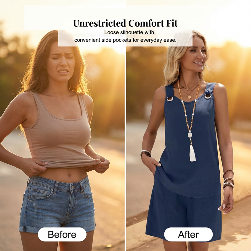 Casual Sleeveless Top and Shorts Lounge Set