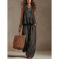 Women Casual Sleeveless Ruffle Top and Wide Leg Long Pants Set