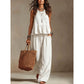 Women Casual Sleeveless Ruffle Top and Wide Leg Long Pants Set