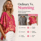 Women's V-Neck Boho Print Batwing Sleeve Top