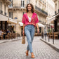 Women's V-Neck Boho Print Batwing Sleeve Top