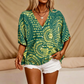 Women's V-Neck Boho Print Batwing Sleeve Top