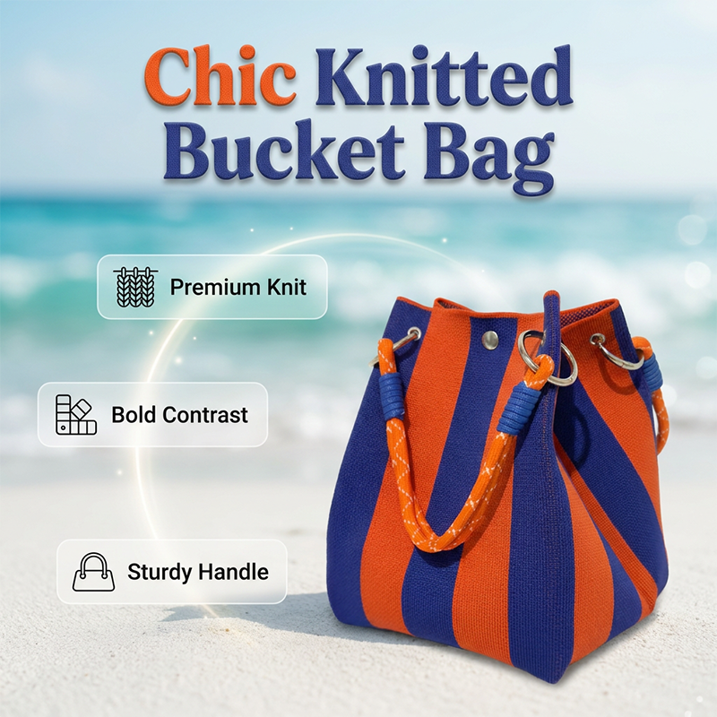 🏆👜 Limited Time - 50% OFF! ✨ Boho Striped Knit Bucket Handbag for Women – Handmade Summer Beach Shoulder Bag