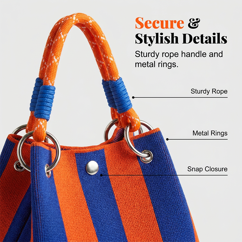🏆👜 Limited Time - 50% OFF! ✨ Boho Striped Knit Bucket Handbag for Women – Handmade Summer Beach Shoulder Bag