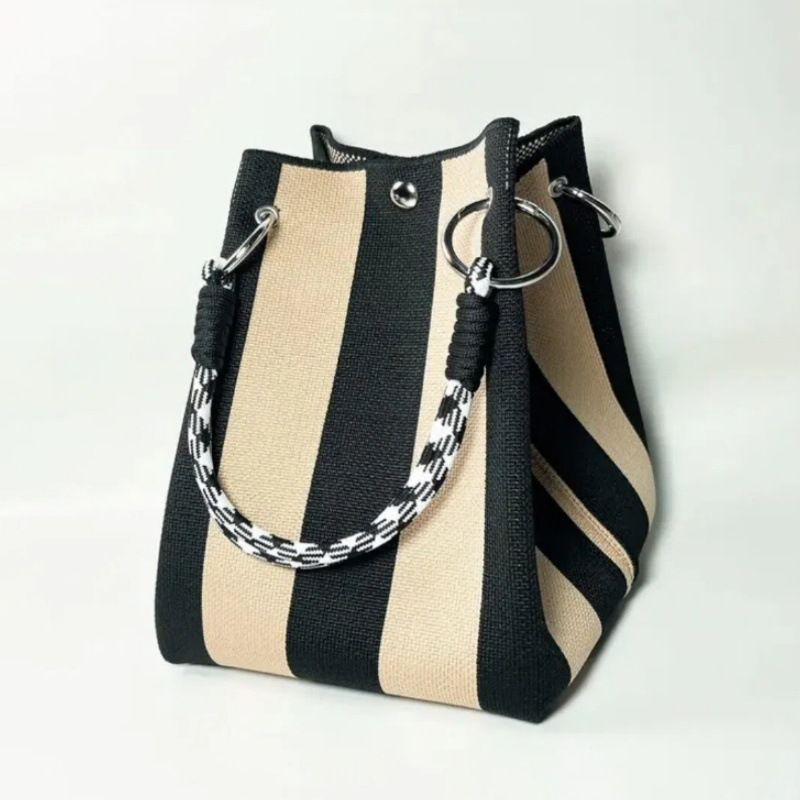 🏆👜 Limited Time - 50% OFF! ✨ Boho Striped Knit Bucket Handbag for Women – Handmade Summer Beach Shoulder Bag