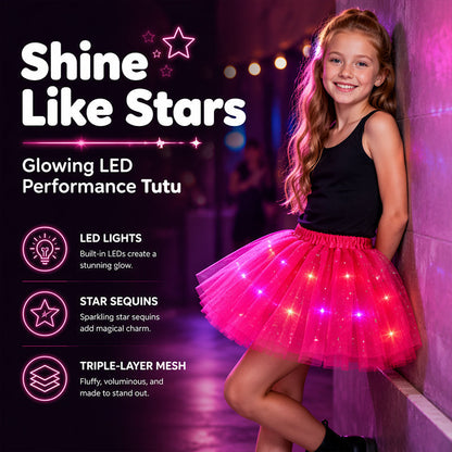✨ Light Up the Fun | Girls' LED Sequin Star Tulle Tutu Skirt