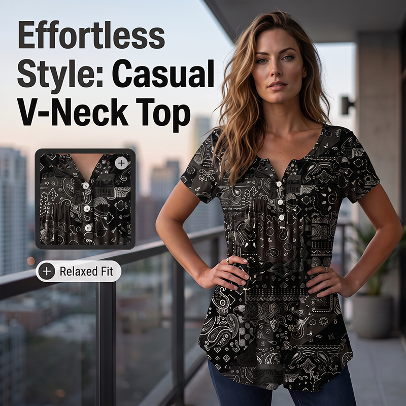 👚🌞Women's Casual V-Neck Top – Soft fabric, flattering fit & breathable – Perfect for summer days & effortless style ✨