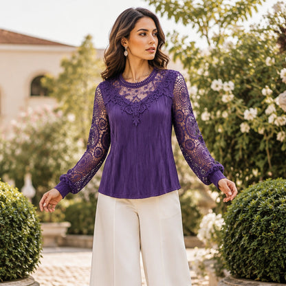 ✨Women's Elegant Lace Patchwork Top – Feminine Detail & Effortless Everyday Style🤍