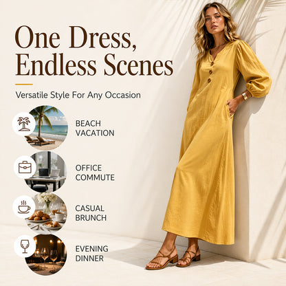 ⌛Limited-Time Offer-Women's Casual V-Neck Maxi Dress with Puff Sleeve