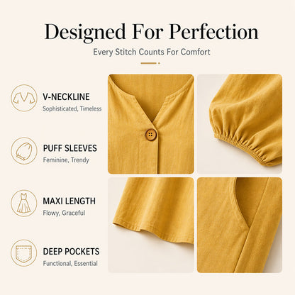 ⌛Limited-Time Offer-Women's Casual V-Neck Maxi Dress with Puff Sleeve