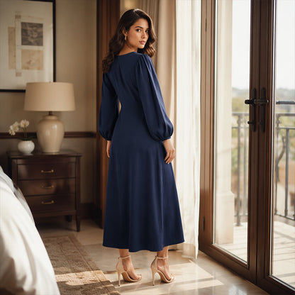 ⌛Limited-Time Offer-Women's Casual V-Neck Maxi Dress with Puff Sleeve