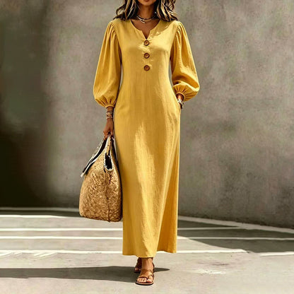 ⌛Limited-Time Offer-Women's Casual V-Neck Maxi Dress with Puff Sleeve