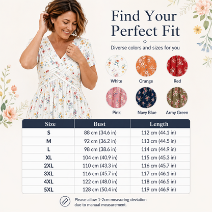 👗 50% OFF NOW! 💐Women's V-Neck Floral Twist Waist Midi Dress – with Side Pockets, Soft Flowy Casual Summer Dress