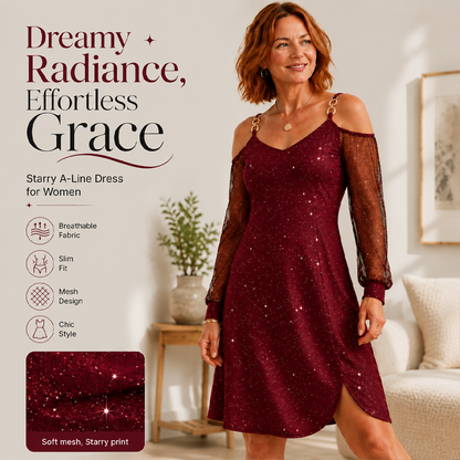 Women's Elegant Off-Shoulder Dress with Mesh Sleeves