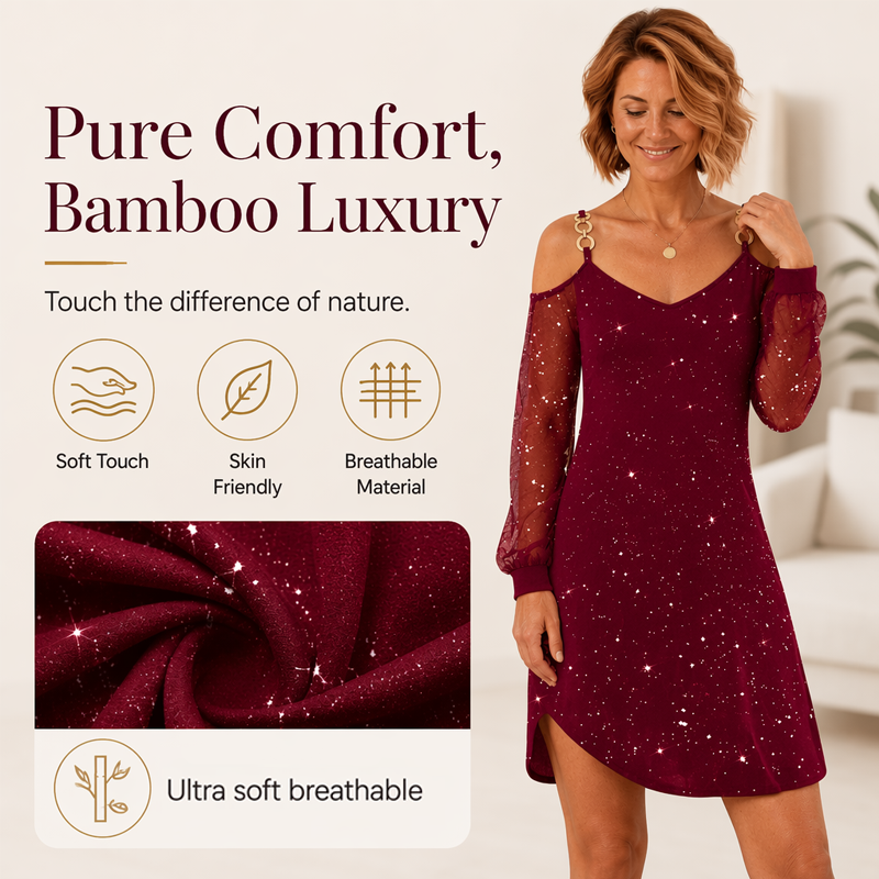 Women's Elegant Off-Shoulder Dress with Mesh Sleeves