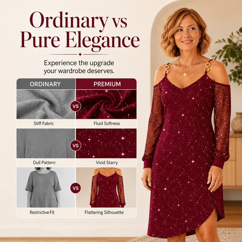 Women's Elegant Off-Shoulder Dress with Mesh Sleeves