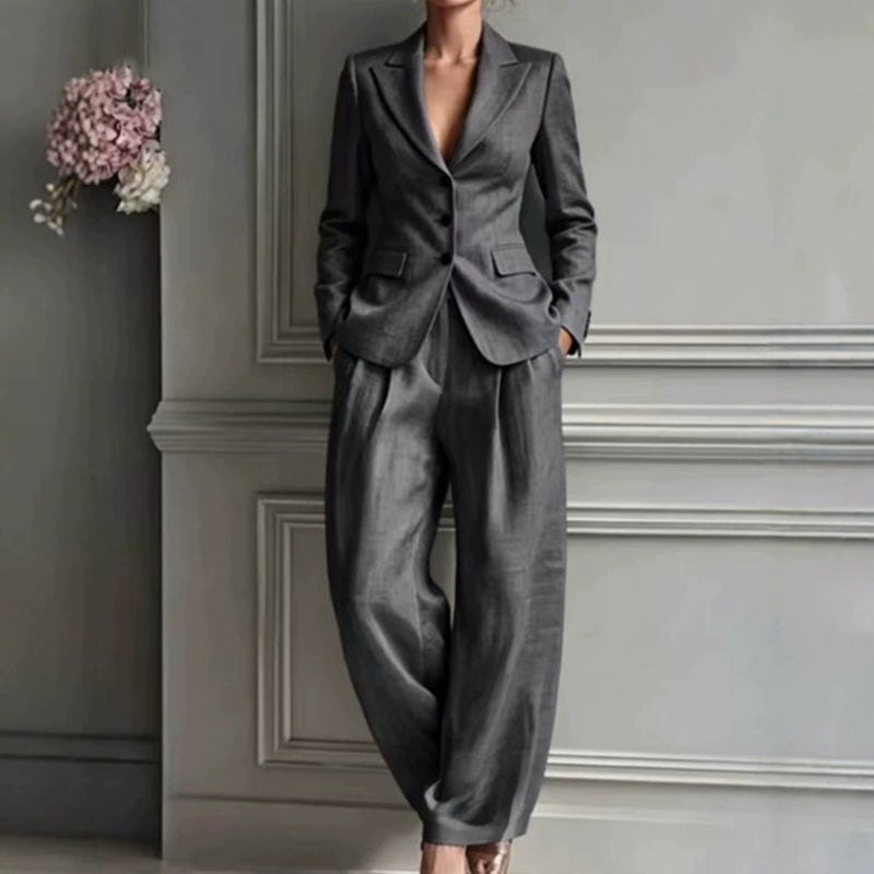 🍂🧥Seasonal Style - Casual 2-Piece Blazer & Trousers – Breezy Comfort & Clean Silhouette for Autumn